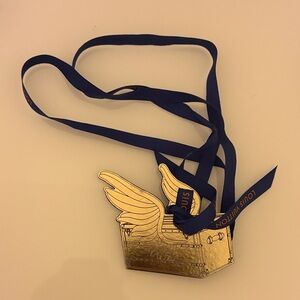 🪽Louis Vuitton gold winged cardboard gift tag with blue logo ribbon